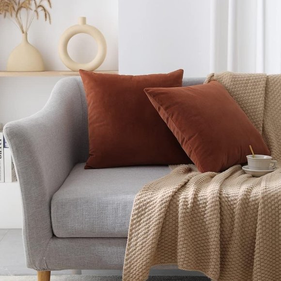 Set of 2 Gray Soft Velvet Pillow Covers Zip Grey Throw Pillows 18 Inch Square - Picture 9 of 10